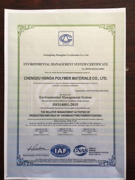 Chine Chengdu Hsinda Polymer Materials Co., Ltd. Certifications